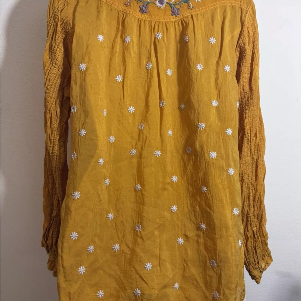 RARE Johnny Was Tove Tove Yellow Floral Embroidered Button Down BlouseSz S XC - Picture 3 of 13
